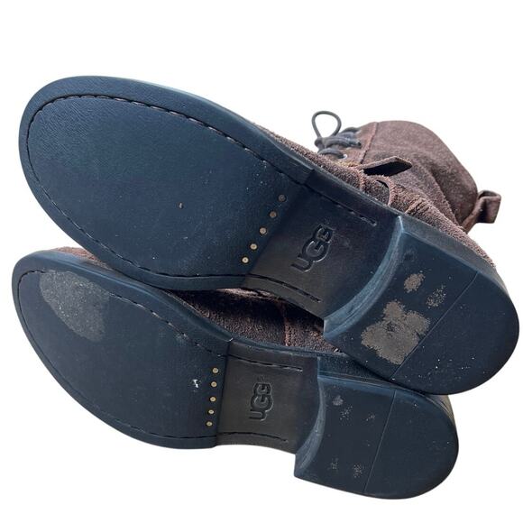 Ugg Size 7 Marela Dark Brown Chestnut Distressed Lace Up Boot Women’s Suede - Picture 4 of 7